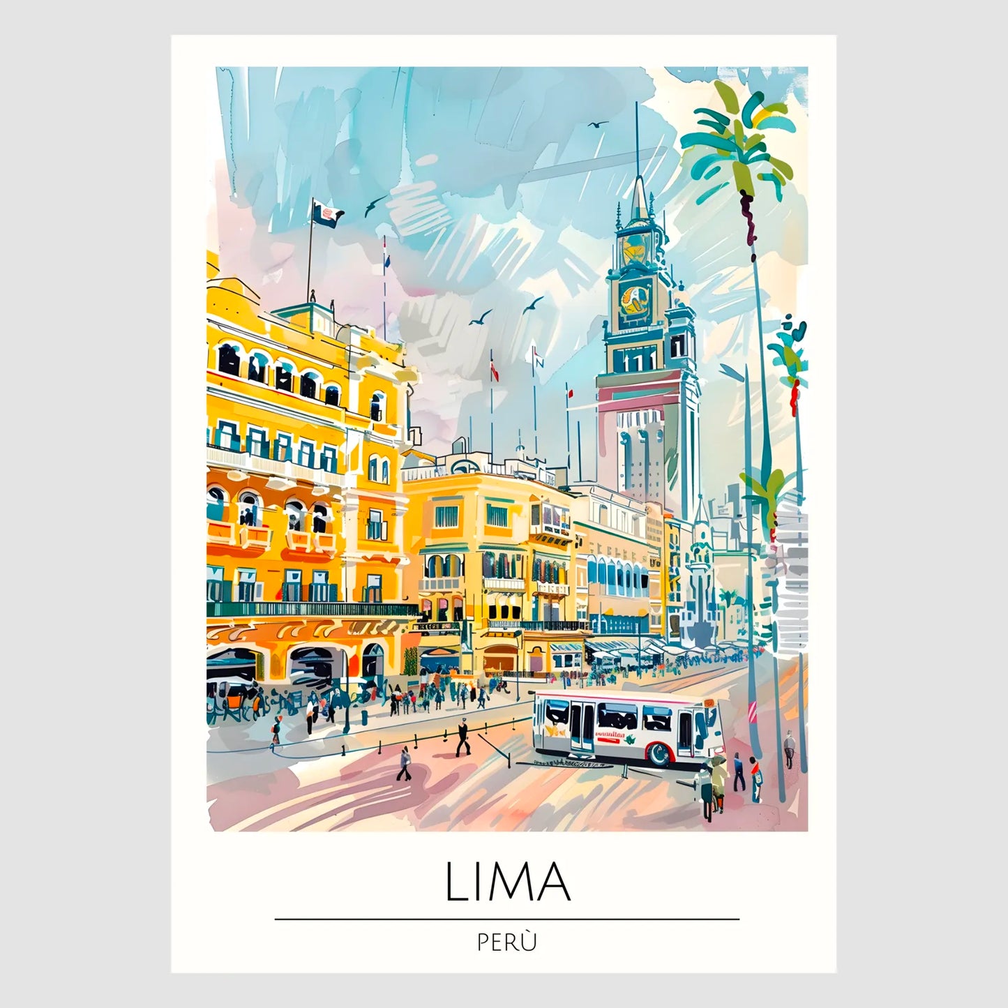Lima Street Scene with Cafés Art Print 1