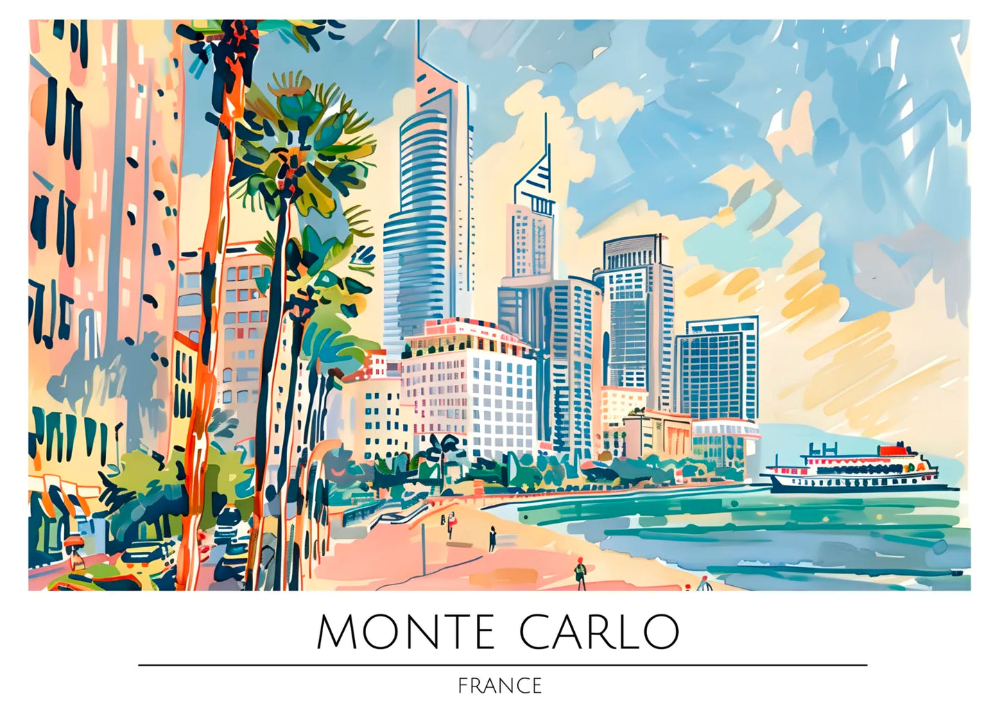 Monte Carlo Waterside Scene with Ship and Beaches Art Print 3