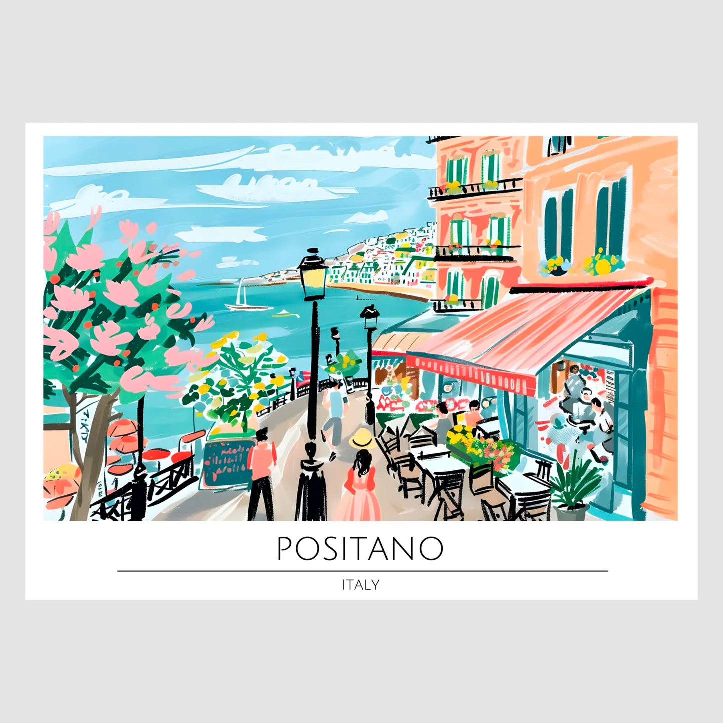 Positano Seaside Café and Hillside Homes Art Print 2