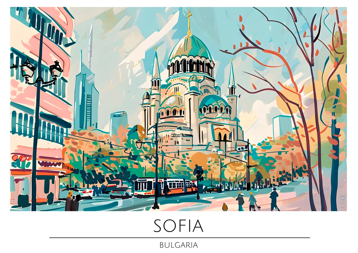Sofia Scene with St. Alexander Nevsky Cathedral Art Print