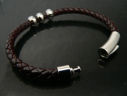 Brown Leather Bracelet With Steel Sliders