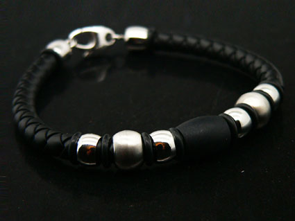 Black Rubber Bracelet With Steel Beads