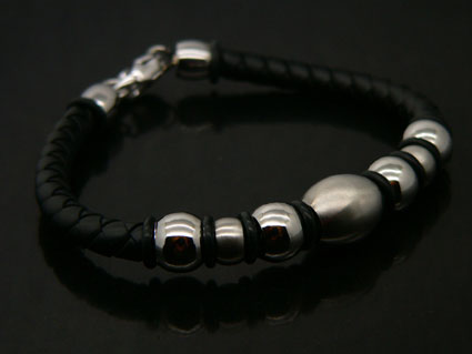 Black Rubber Bracelet With Steel Beads