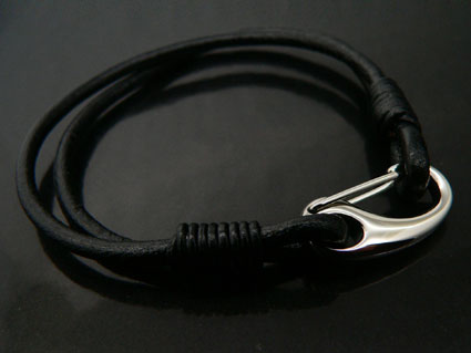 Double Row Black Leather Bracelet