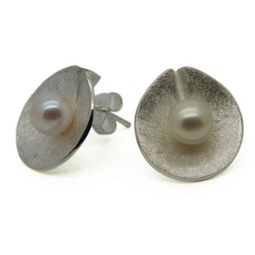 Large Disc Silver and Pearls Earrings