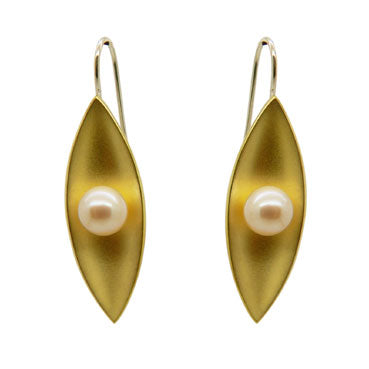 Gold and Pearl Oval Drop Earrings