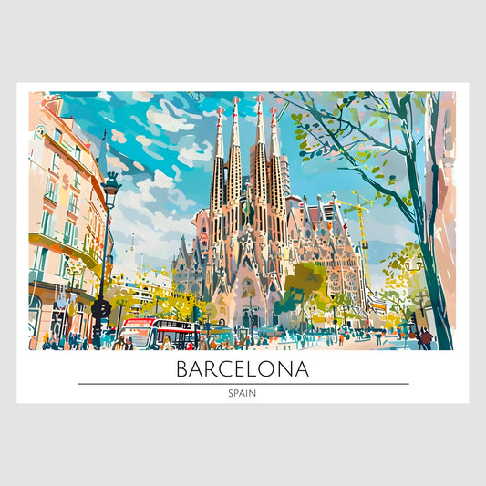 Barcelona City Scene with Sagrada Familia Art Print 1