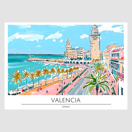 Valencia Beachside with Winding Road and Palms Art Print 1
