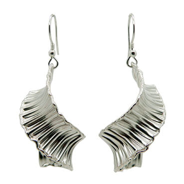 Twisting Waves Ribbed Silver Earrings